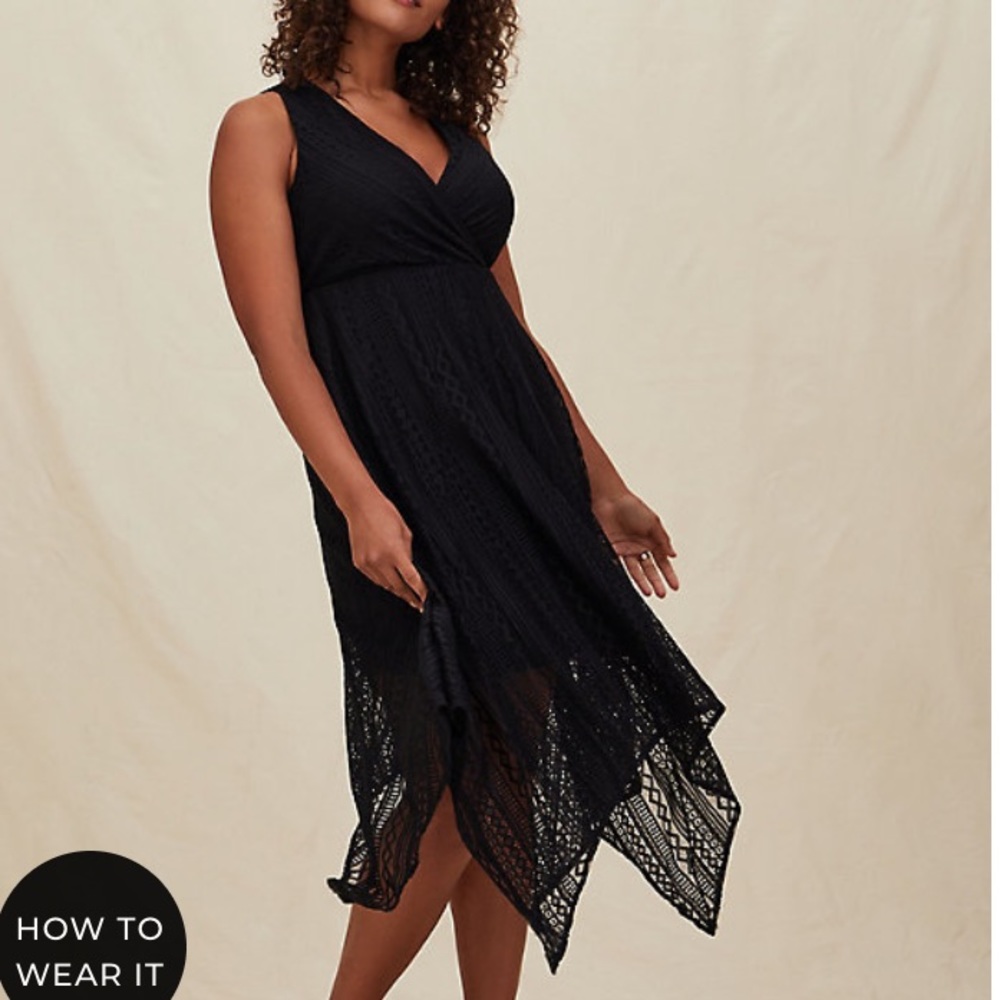 Black Geo Lace Handkerchief Skater Dress